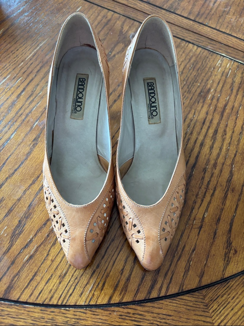 Bandolino Tan Laser-Cut Pointed Flats